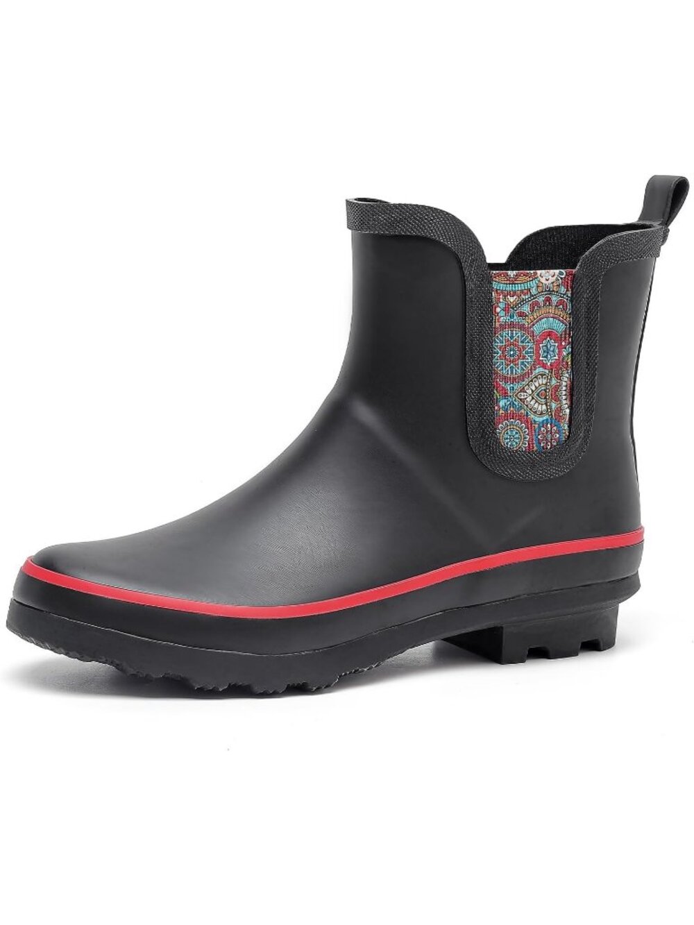 Women's Black Light Ankle Garden Anti-Slipping Floral Printed Stylish Rain Boots